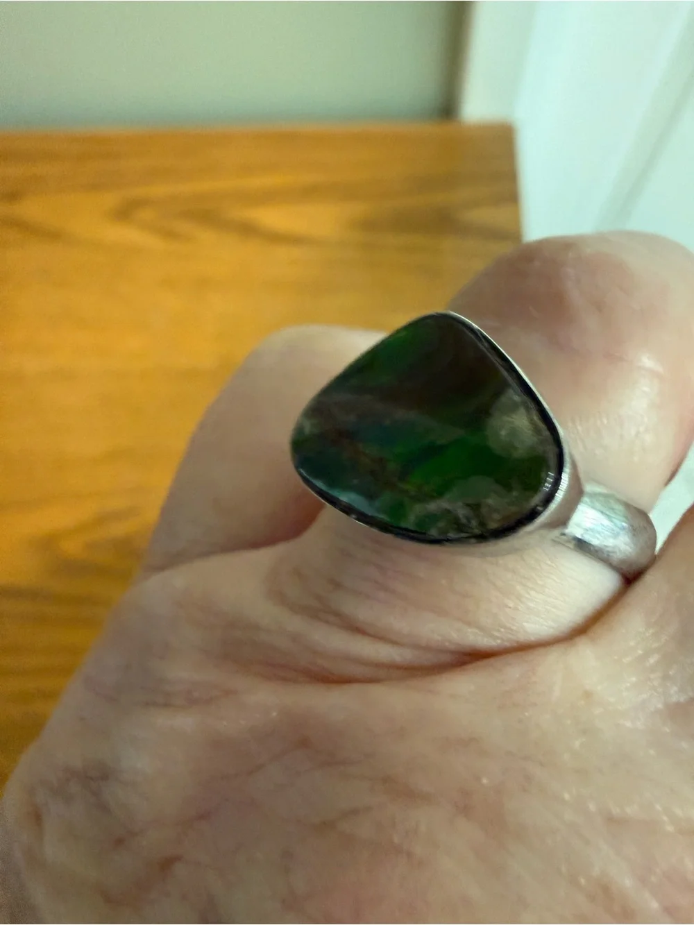 Vintage Ammolite Ring 925 Sterling Silver Size 9 Green Stone